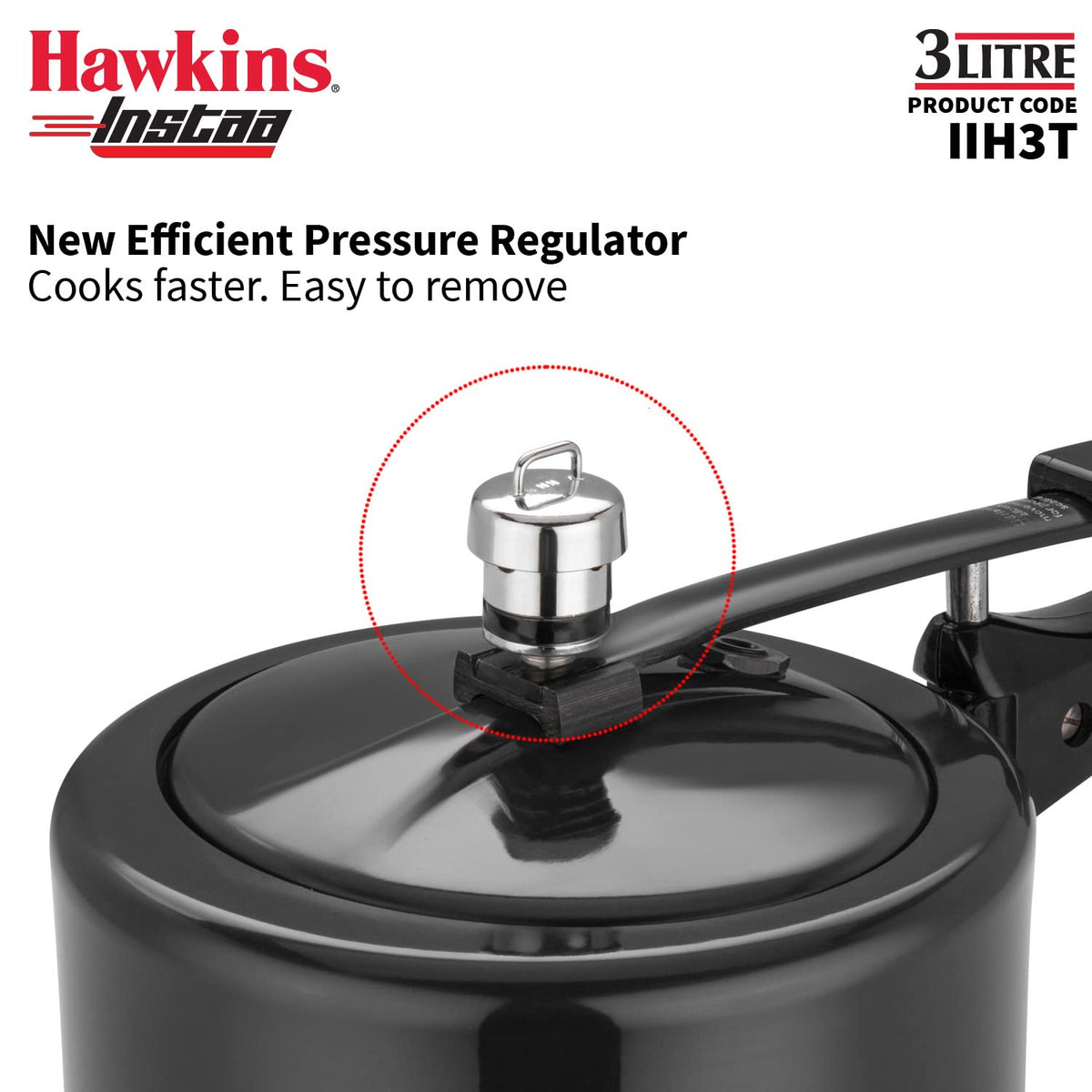 Hawkins 3 Litre Instaa Pressure Cooker, Induction Inner Lid Cooker, Tall Body Hard Anodised Cooker, Black (IIH3T)