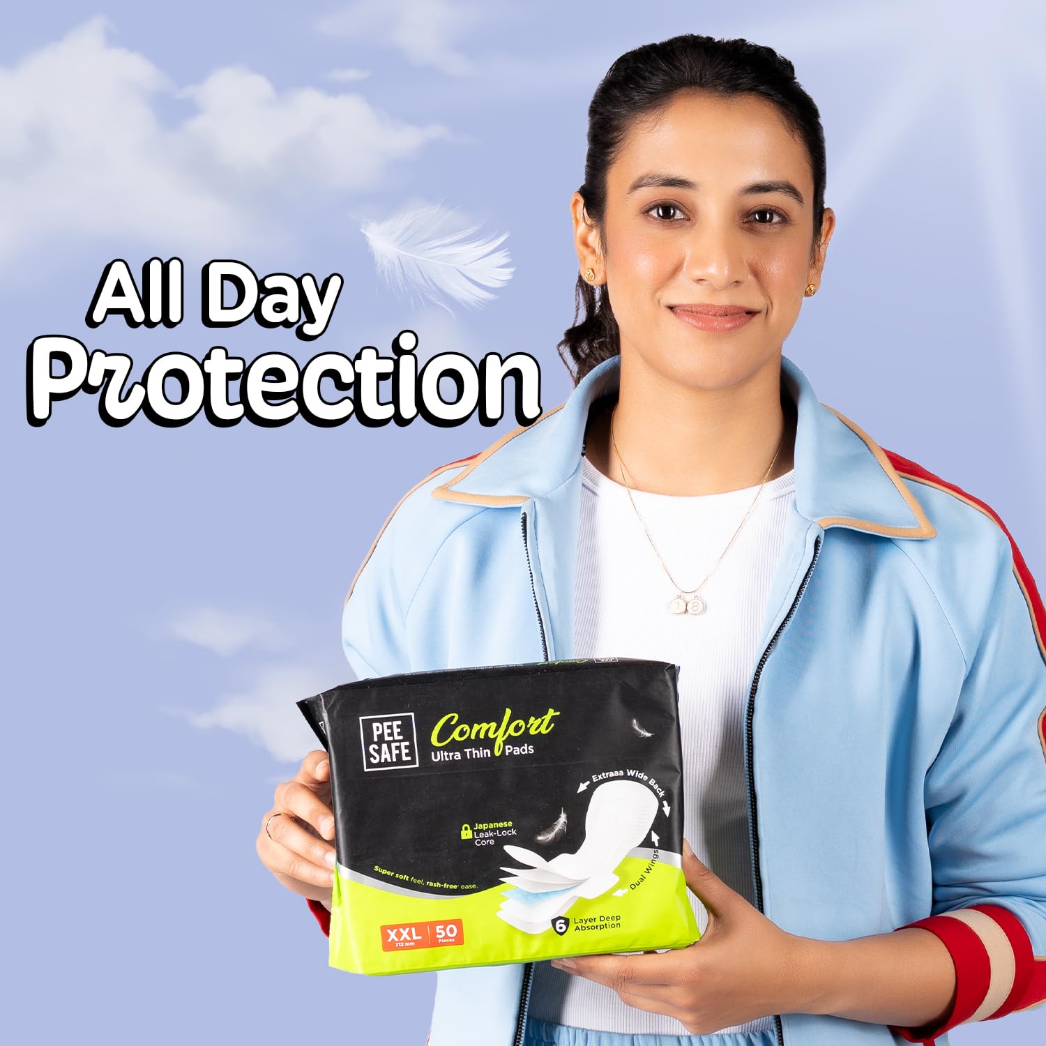 Pee Safe Comfort Ultra Thin Sanitary Pads XXL 50 Pads | Rash Free | Softest | Ultra Soft, Dual Wings, Toxin Free, Extra Long, Disposable Wrapper, 6 Layer...