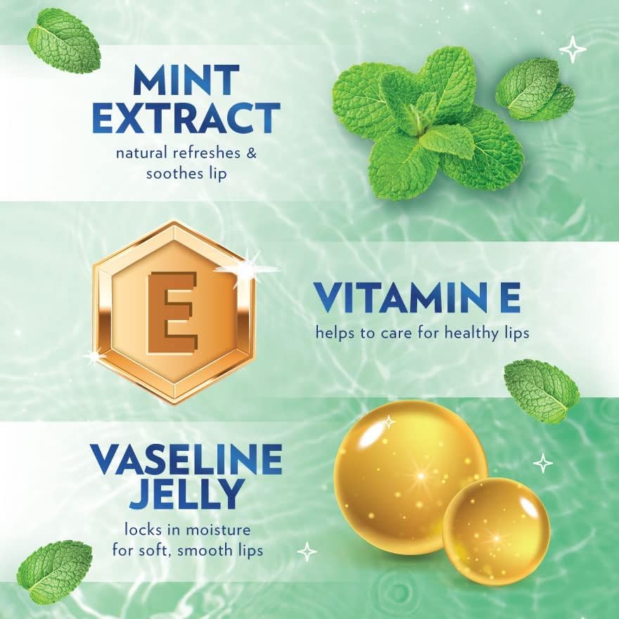 Vaseline Lip Therapy Mint Lip Balm Stick, 0.35 oz, 48HR Moisturizing Lip Care