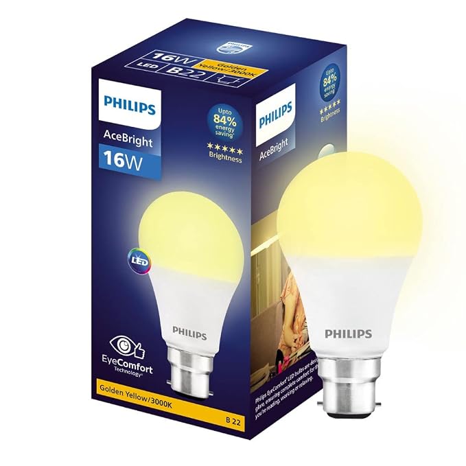 Philips 16-watt LED Bulb |AceBright High Wattage LED Bulb|Base: B22 Light Bulb for Home | Warm White, Pack of 1