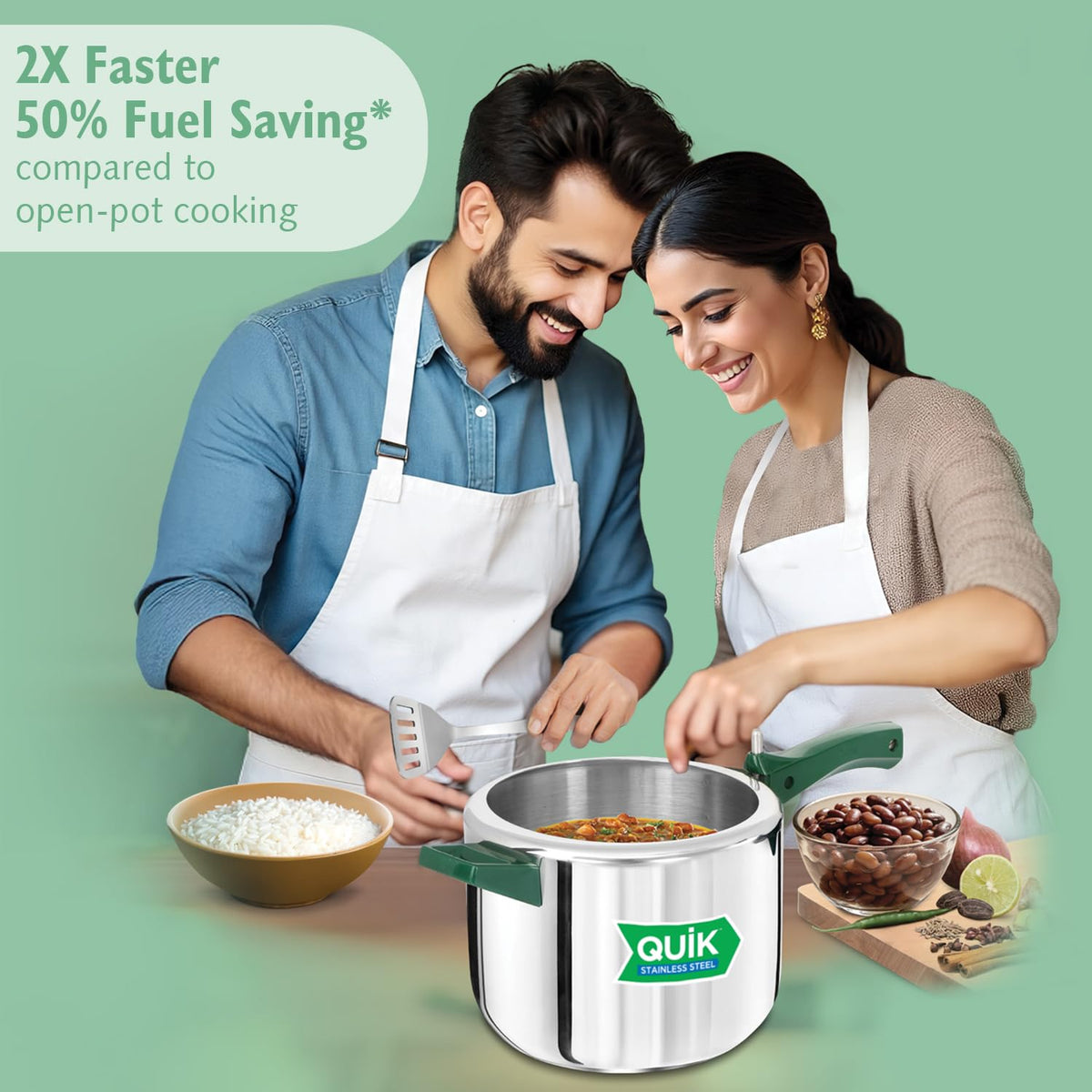 Hawkins 5 Litre Pressure Cooker | Stainless Steel | Quik | Straight Body | Induction Compatible | Ideal for 5–7 persons | Silver (QSP50)|Induction and Gas Stove Compatible