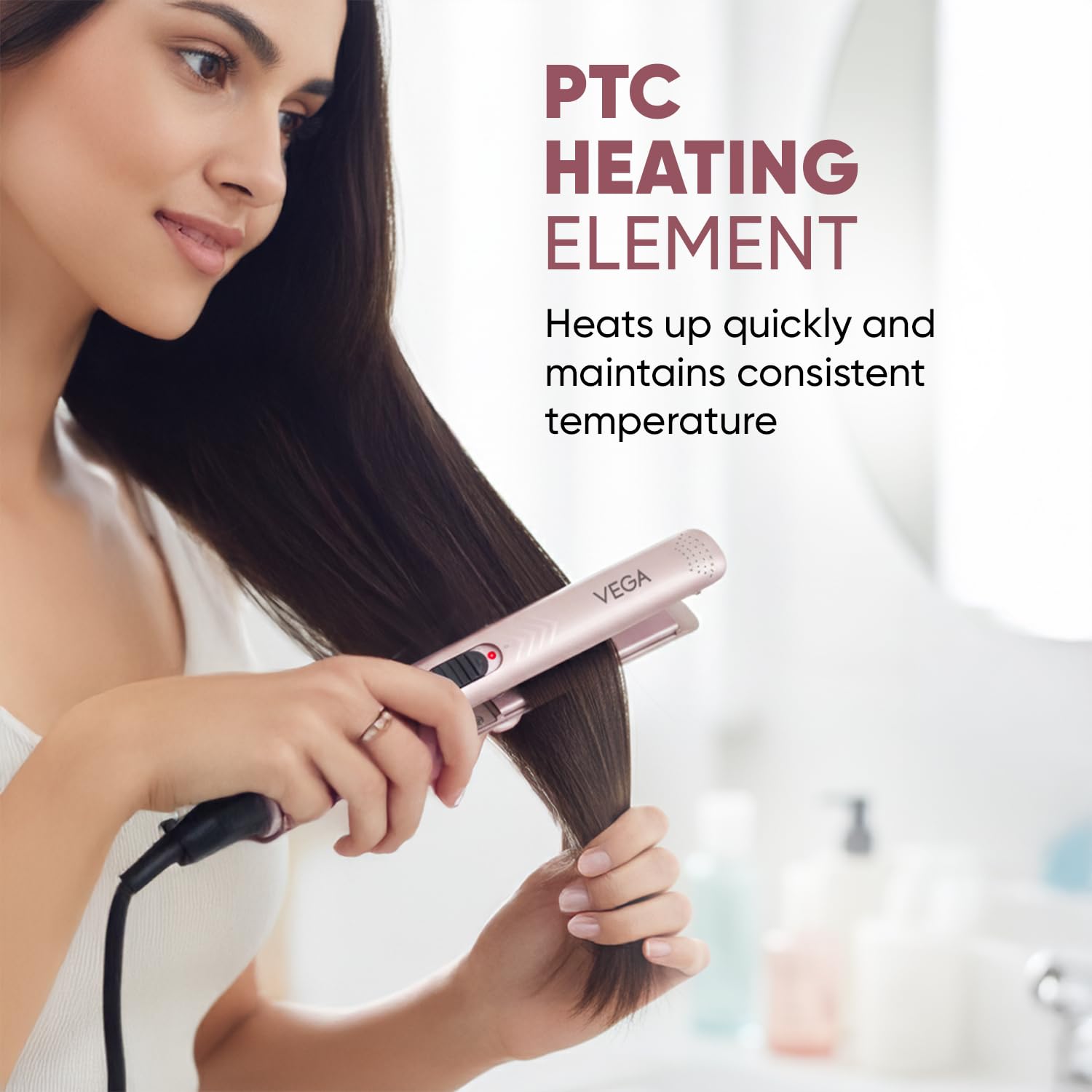 Vega K Shine Hair Straightener for Women with Keratin Infused Plates to Minimise Hair Damage
