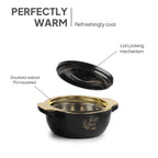 CELLO Radiant Set of 3 Pcs Insulated Steel Casserole Hot Box Case For Kitchen, Black (500ml, 1000ml, 1500ml) |