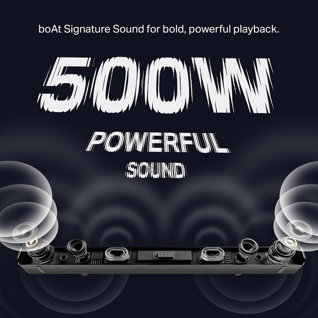 boAt Aavante Prime 5.1 5000D, Cinematic Dolby Audio, 500W Signature Sound, 5.1-CH, Multiple Ports, EQ Modes & Remote, Bluetooth Sound bar, Home Theatre Soundbar Speaker (Premium Black)