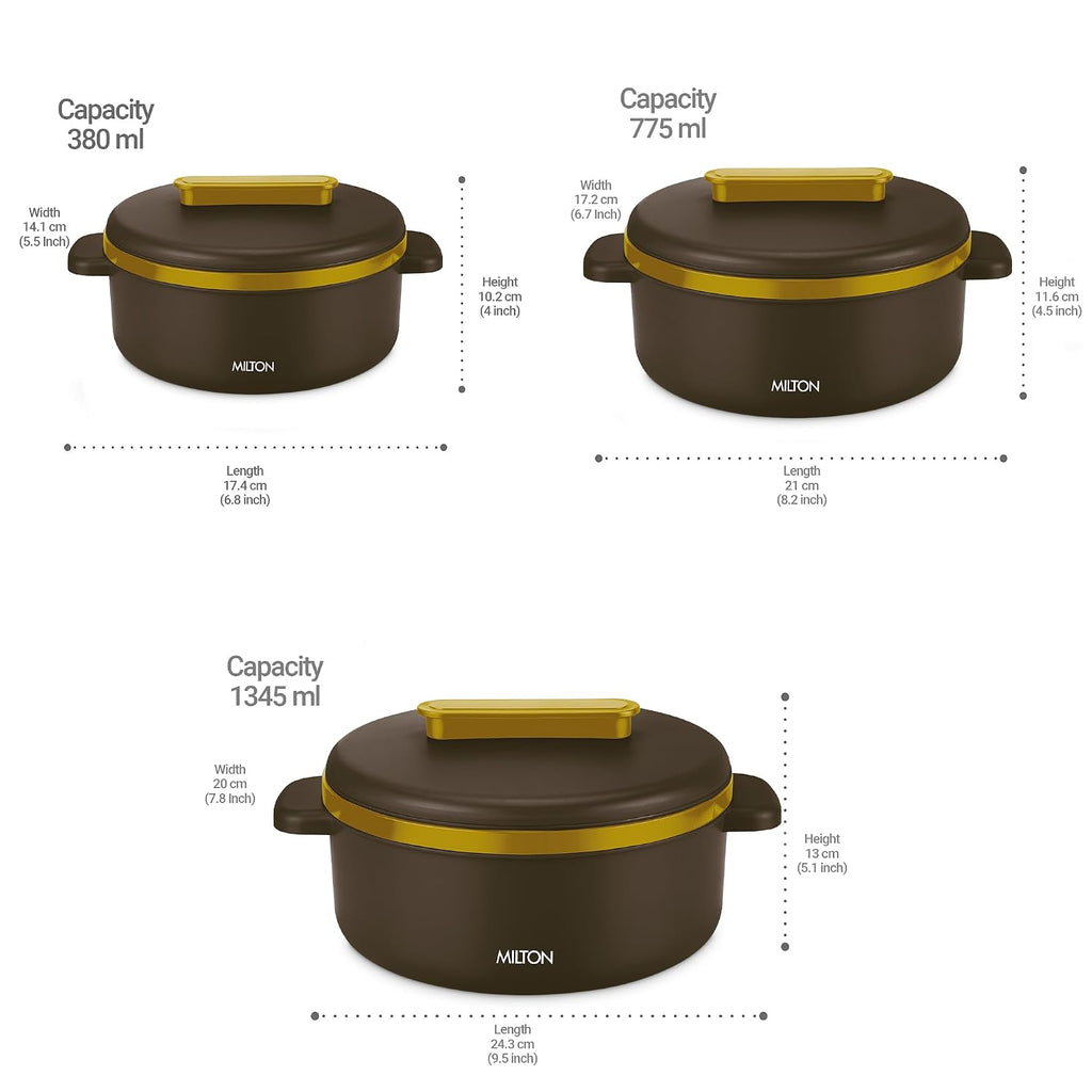 MILTON Micronova Jr. Gift Set Inner Stainless Steel Casserole, Set of 3 (380 ml, 775 ml, 1345 ml)