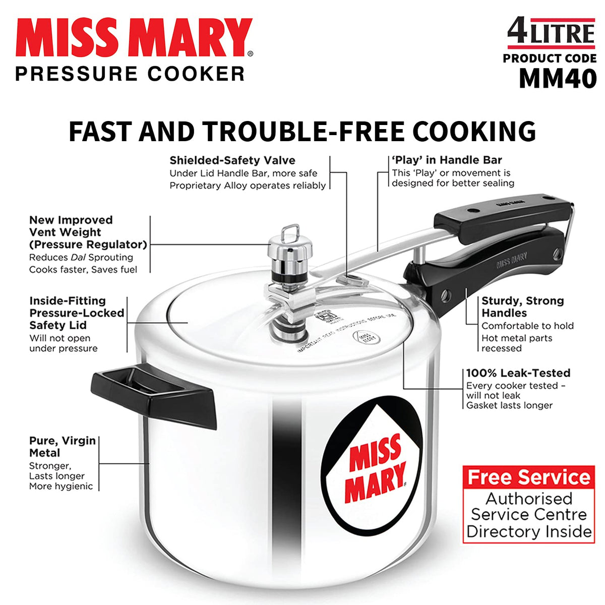 Hawkins Aluminium 4 Litre Miss Mary Pressure Cooker, Inner Lid Cooker, Silver (Mm40)