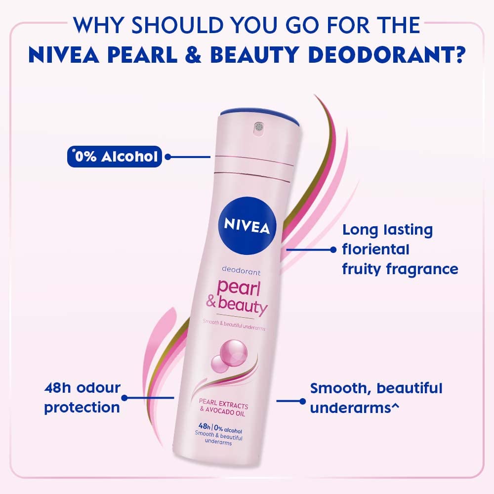 Nivea Pearl & Beauty Deodorant for Unisex, 150 milliliters