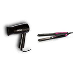 Nova Nhp 8100 Silky Shine 1200 Watts Hot And Cold Foldable Hair Dryer (Black) & Nhs - 840 Professional Series Straightener For Women (Pink)