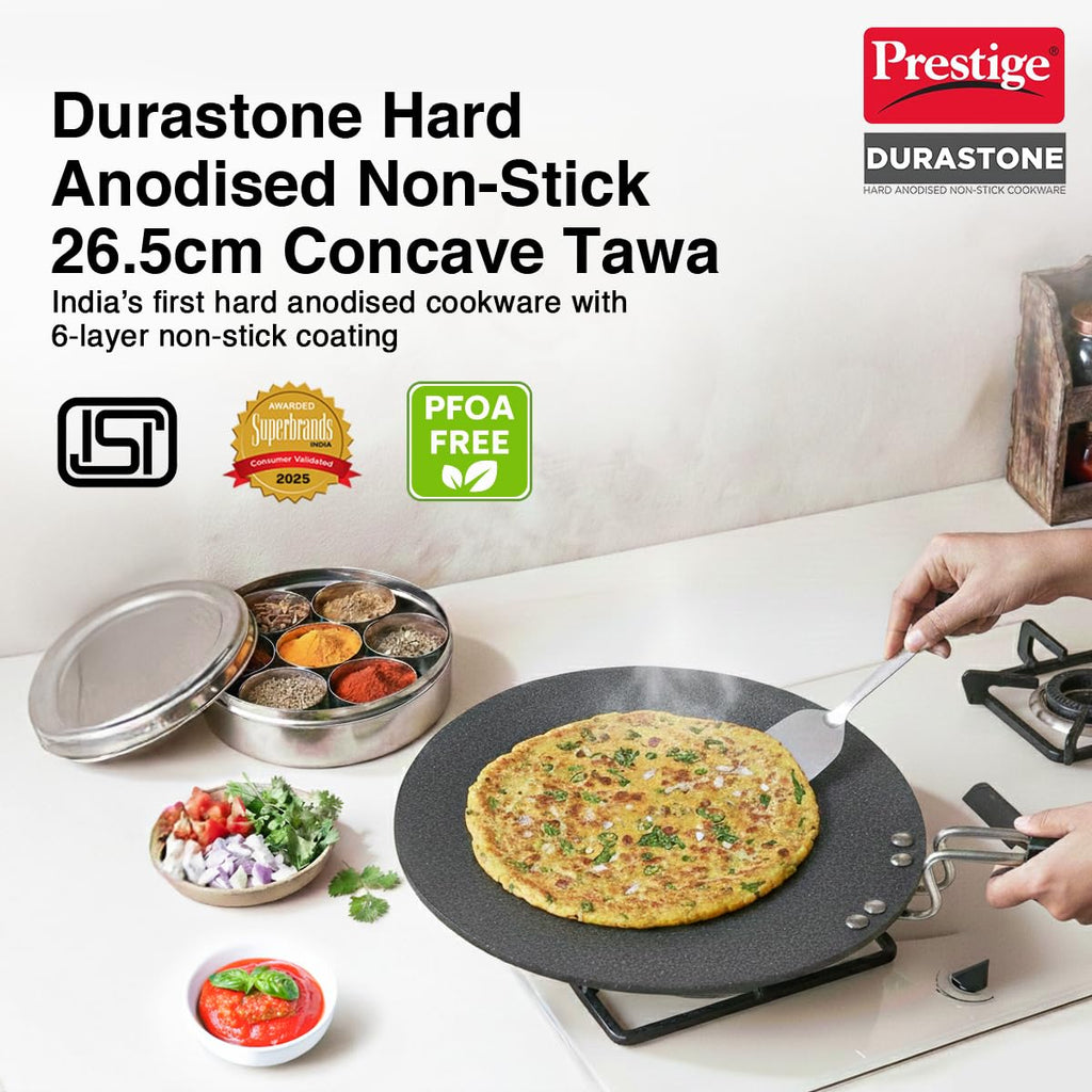 Prestige Durastone Hard Anodised Non-Stick Omni tawa(26.5 cm)|6 Layers Extra Durable Stone Coating|