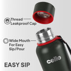 CELLO Duro Kent Stainless Steel Hot and Cold Water Bottle 900 ml Military Green | ISI Certified Spillproof Leakproof Double Wall Vacuum Insulated Thermos Flask Water Bottle for Home Office Gym Travel