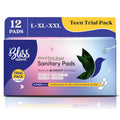 BLISSNATURAL Sanitary Pads Teen Trial Pack (Pack of 12) | L,XL & XXL |