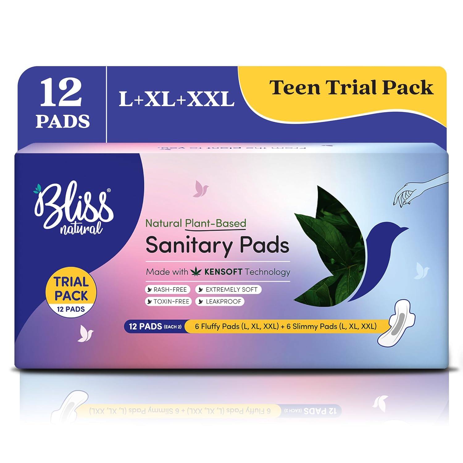 BLISSNATURAL Sanitary Pads Teen Trial Pack (Pack of 12) | L,XL & XXL |