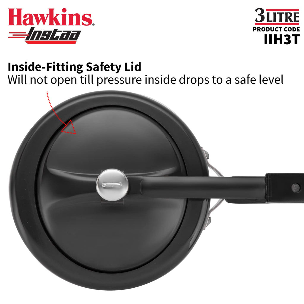 Hawkins 3 Litre Instaa Pressure Cooker, Induction Inner Lid Cooker, Tall Body Hard Anodised Cooker, Black (IIH3T)