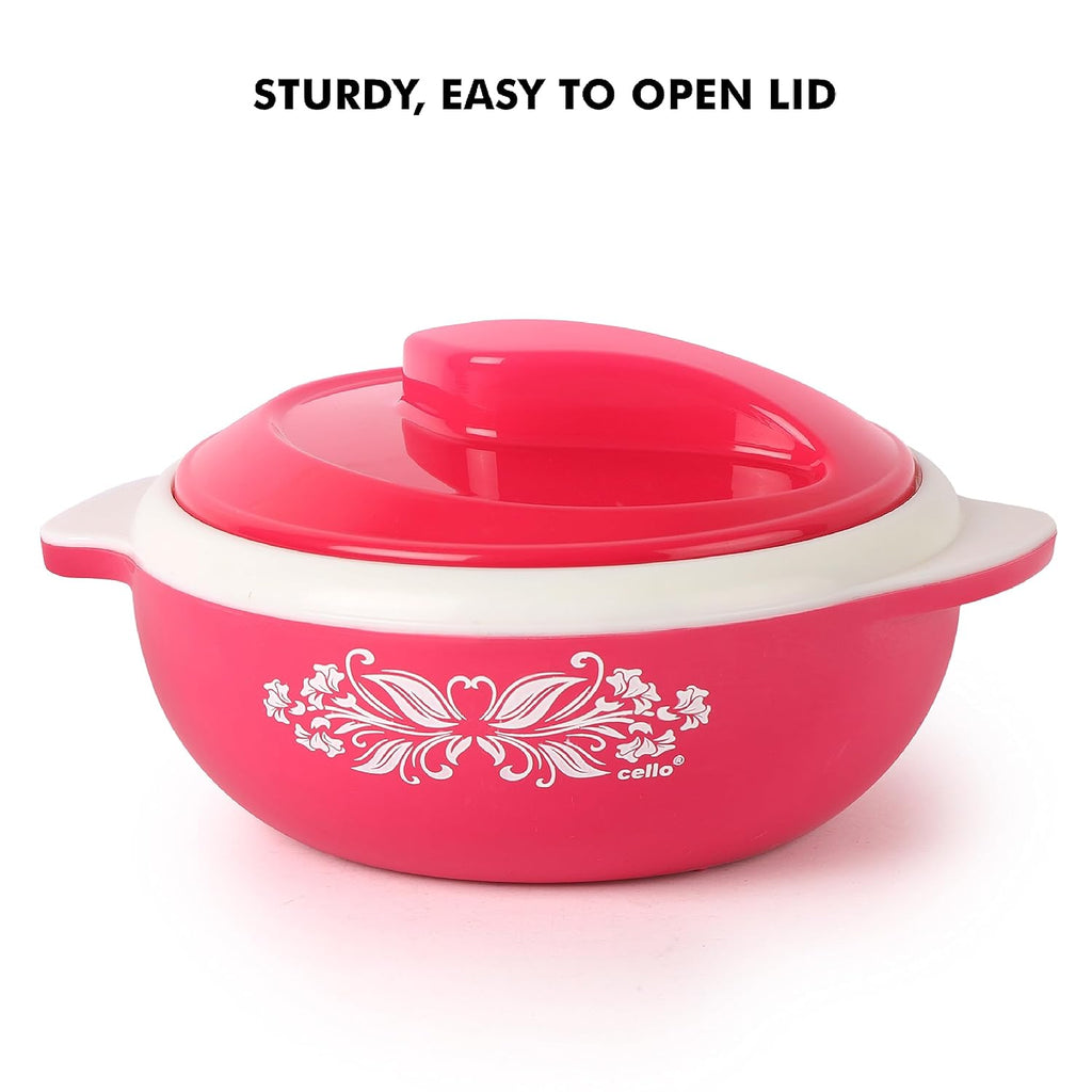 CELLO Hot Serve Set of 3 Pieces Casserole Hot Pot Box For Kitchen, Pink (500ml, 850ml, 1500ml) |