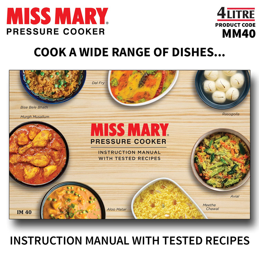Hawkins Aluminium 4 Litre Miss Mary Pressure Cooker, Inner Lid Cooker, Silver (Mm40)