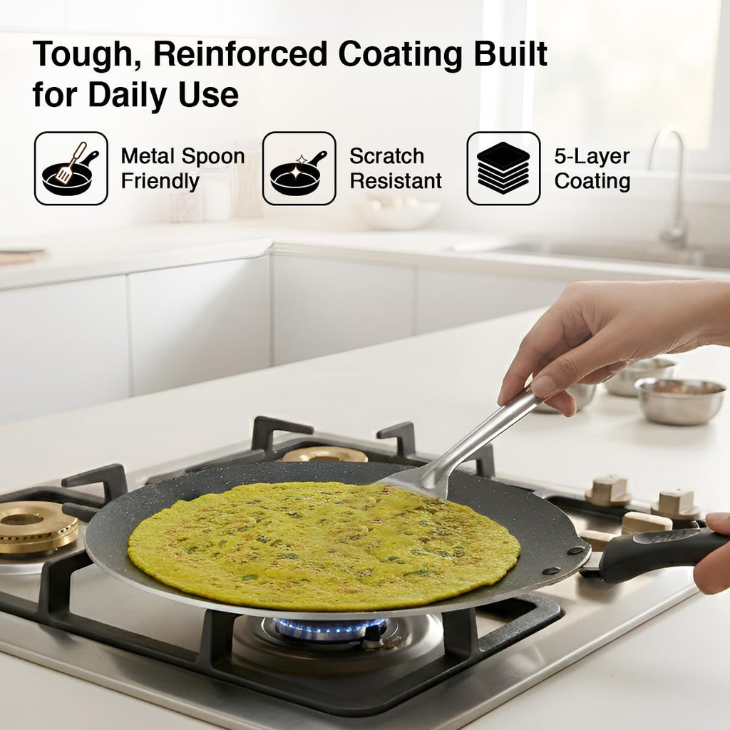 Prestige Omega Deluxe Granite Flat Dosa Tawa | Black | 28 cm |Non-Stick | Induction Base | Dishwasher Safe |