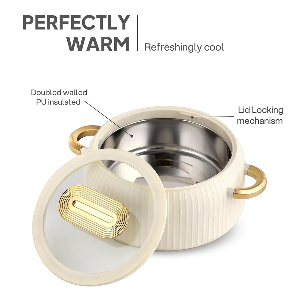 CELLO Castella Deluxe 2500 Insulated Steel Casserole Hot Box for Kitchen 2500 ml, Ivory |