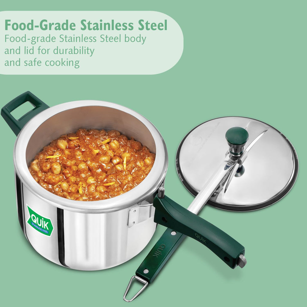 Hawkins 5 Litre Pressure Cooker | Stainless Steel | Quik | Straight Body | Induction Compatible | Ideal for 5–7 persons | Silver (QSP50)|Induction and Gas Stove Compatible