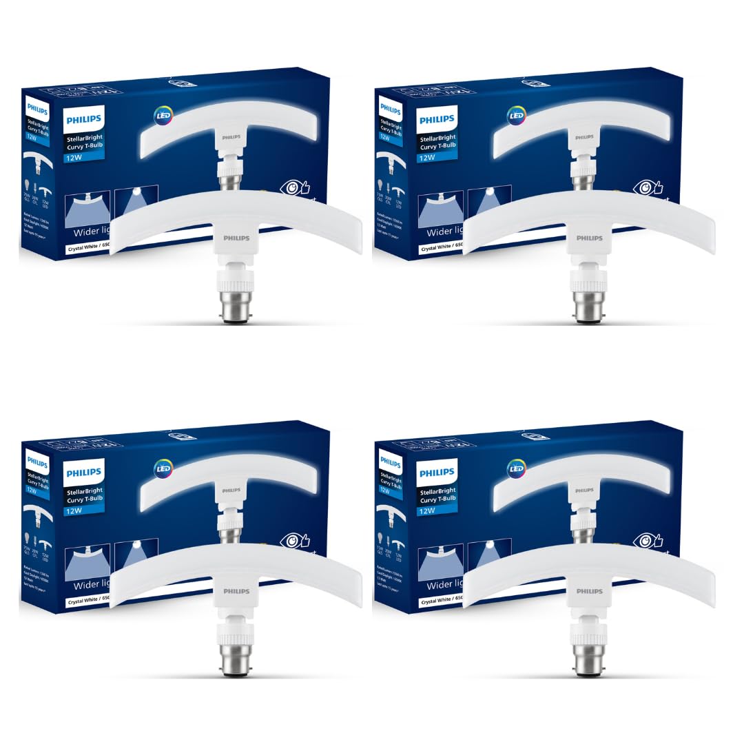 Philips Stellar Bright 12W B22 Curvy LED T-Bulb,1260lm,Cool Daylight, Pack of 4