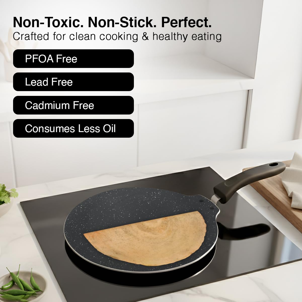 Prestige Omega Deluxe Granite Flat Dosa Tawa | Black | 28 cm |Non-Stick | Induction Base | Dishwasher Safe |