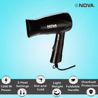 Nova Nhp 8100 Silky Shine 1200 Watts Hot And Cold Foldable Hair Dryer (Black) & Nhs - 840 Professional Series Straightener For Women (Pink)
