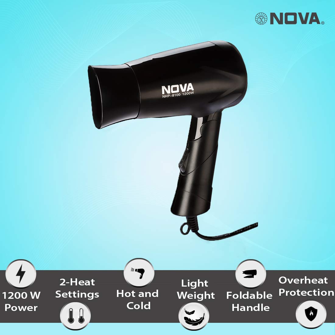 Nova Nhp 8100 Silky Shine 1200 Watts Hot And Cold Foldable Hair Dryer (Black) & Nhs - 840 Professional Series Straightener For Women (Pink)