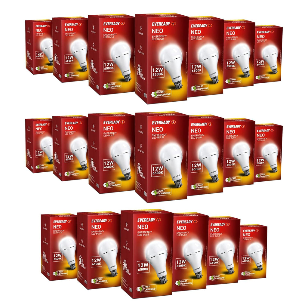 EVEREADY 12W Emergency Inverter LED Bulb, B22D, Cool Day Light, Pack of 20 | 4 Hour Battery Backup, Li-ion Battery, Ideal for Powercuts, Energy Efficient