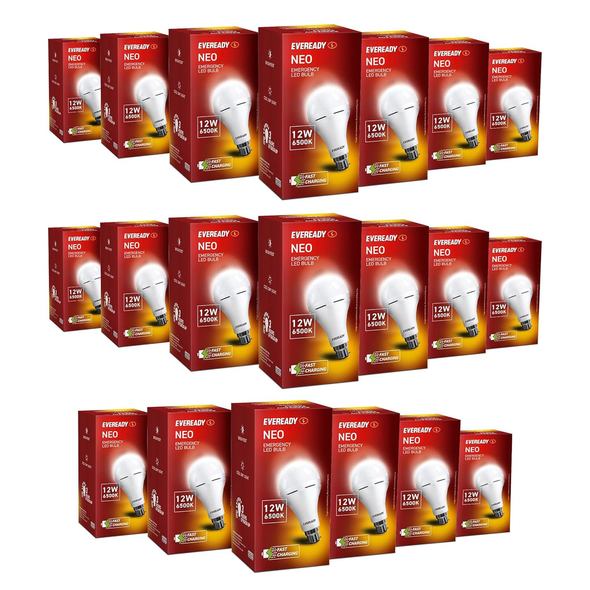 EVEREADY 12W Emergency Inverter LED Bulb, B22D, Cool Day Light, Pack of 20 | 4 Hour Battery Backup, Li-ion Battery, Ideal for Powercuts, Energy Efficient