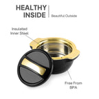 CELLO Radiant Set of 3 Pcs Insulated Steel Casserole Hot Box Case For Kitchen, Black (500ml, 1000ml, 1500ml) |