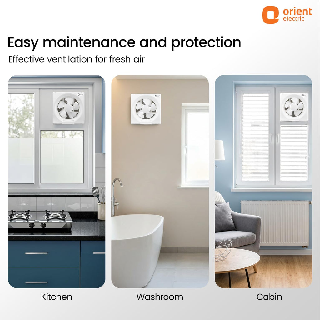 Orient Electric Ventilator DX 200mm Exhaust Fan for Kitchen & Bathroom | High Speed Ventilation Fan | Copper Motor, Aerodynamic Blades, Louver Shutters | 2 years Warranty by Orient | White