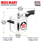 Hawkins Aluminium 4 Litre Miss Mary Pressure Cooker, Inner Lid Cooker, Silver (Mm40)
