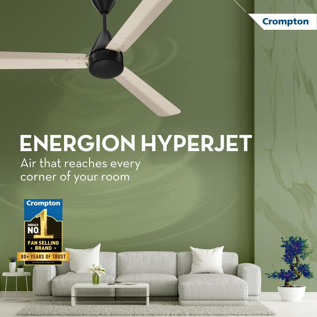 Crompton Energion Hyperjet-Boost 1200mm BLDC Ceiling Fan | Point Anywhere Remote | BEE 5 Star Rated Energy Efficient | Superior Air Delivery | Anti-Rust | 2 Year Manufacturer Warranty | Ivory Black