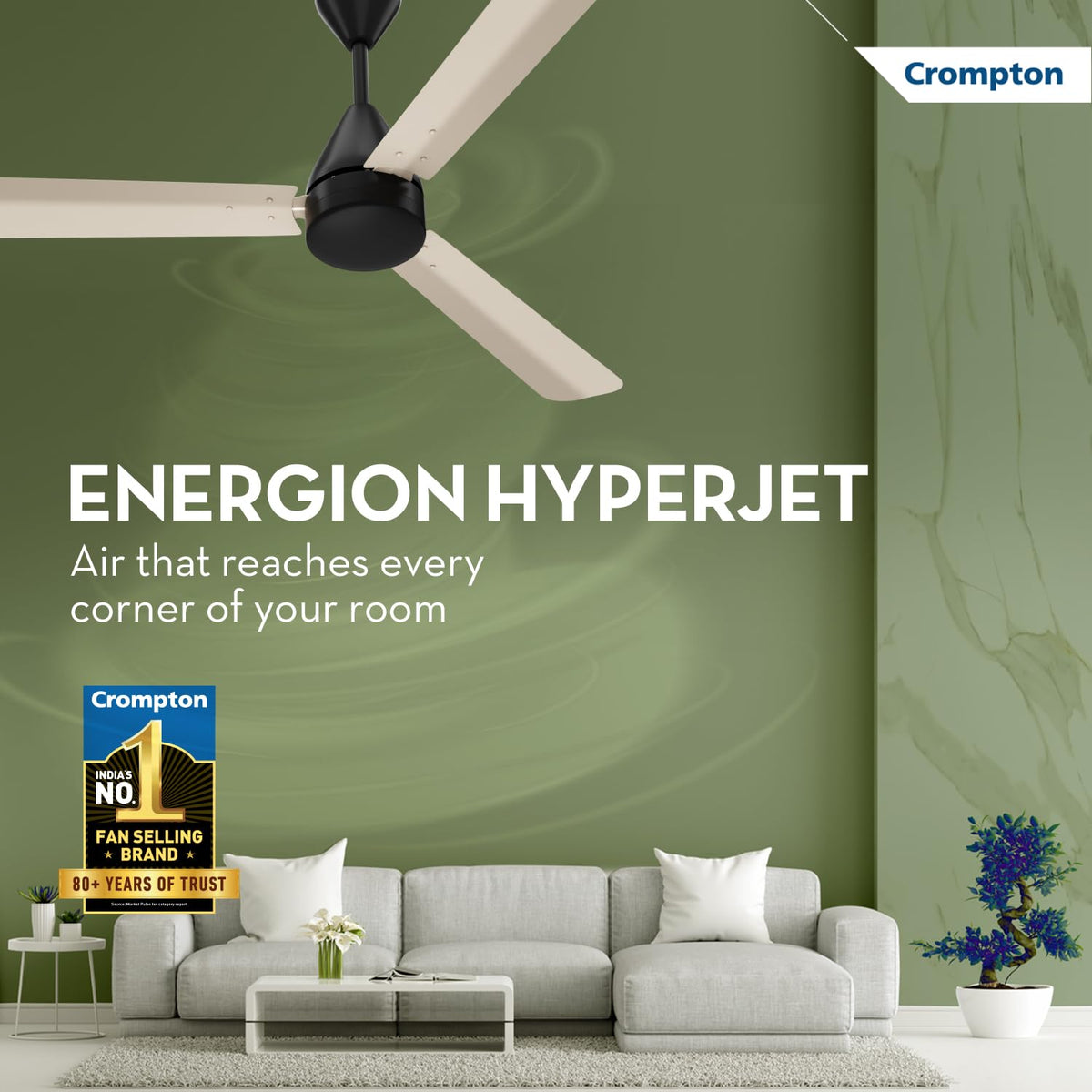 Crompton Energion Hyperjet-Boost 1200mm BLDC Ceiling Fan | Point Anywhere Remote | BEE 5 Star Rated Energy Efficient | Superior Air Delivery | Anti-Rust | 2 Year Manufacturer Warranty | Ivory Black