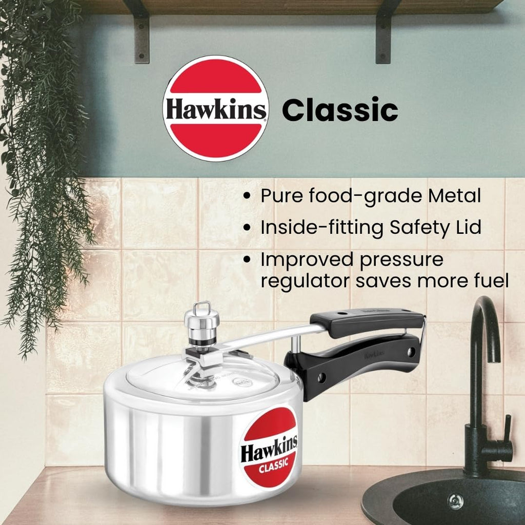 Hawkins Classic 1.5 Litre Aluminium Pressure Cooker | Straight Body | Gas Compatible | Ideal for 1 2 persons | ISI Certified | 5 Year Guarantee | Silver (CL15)