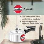 Hawkins Classic 1.5 Litre Aluminium Pressure Cooker | Straight Body | Gas Compatible | Ideal for 1 2 persons | ISI Certified | 5 Year Guarantee | Silver (CL15)