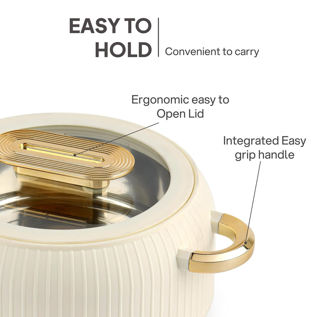 CELLO Castella Deluxe 2500 Insulated Steel Casserole Hot Box for Kitchen 2500 ml, Ivory |