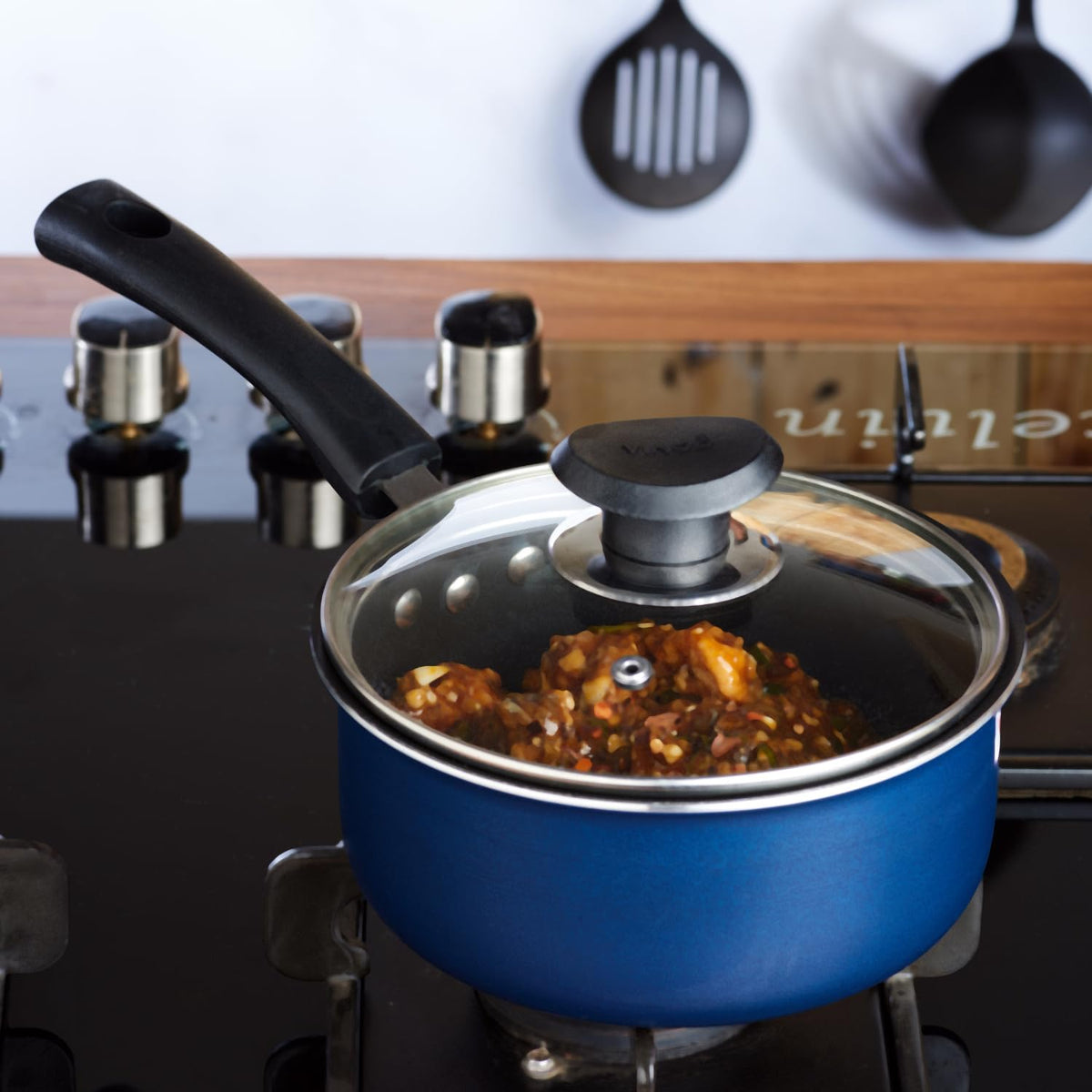 Vinod Zest Aluminium Non Stick Saucepan with Glass Lid - 1.6 Litre, 16cm | Milk/Tea Pan | Sauce Pot with Lid | 3mm Thick | 3 Layer Coating | Scratch Proof | 1 Year Warranty