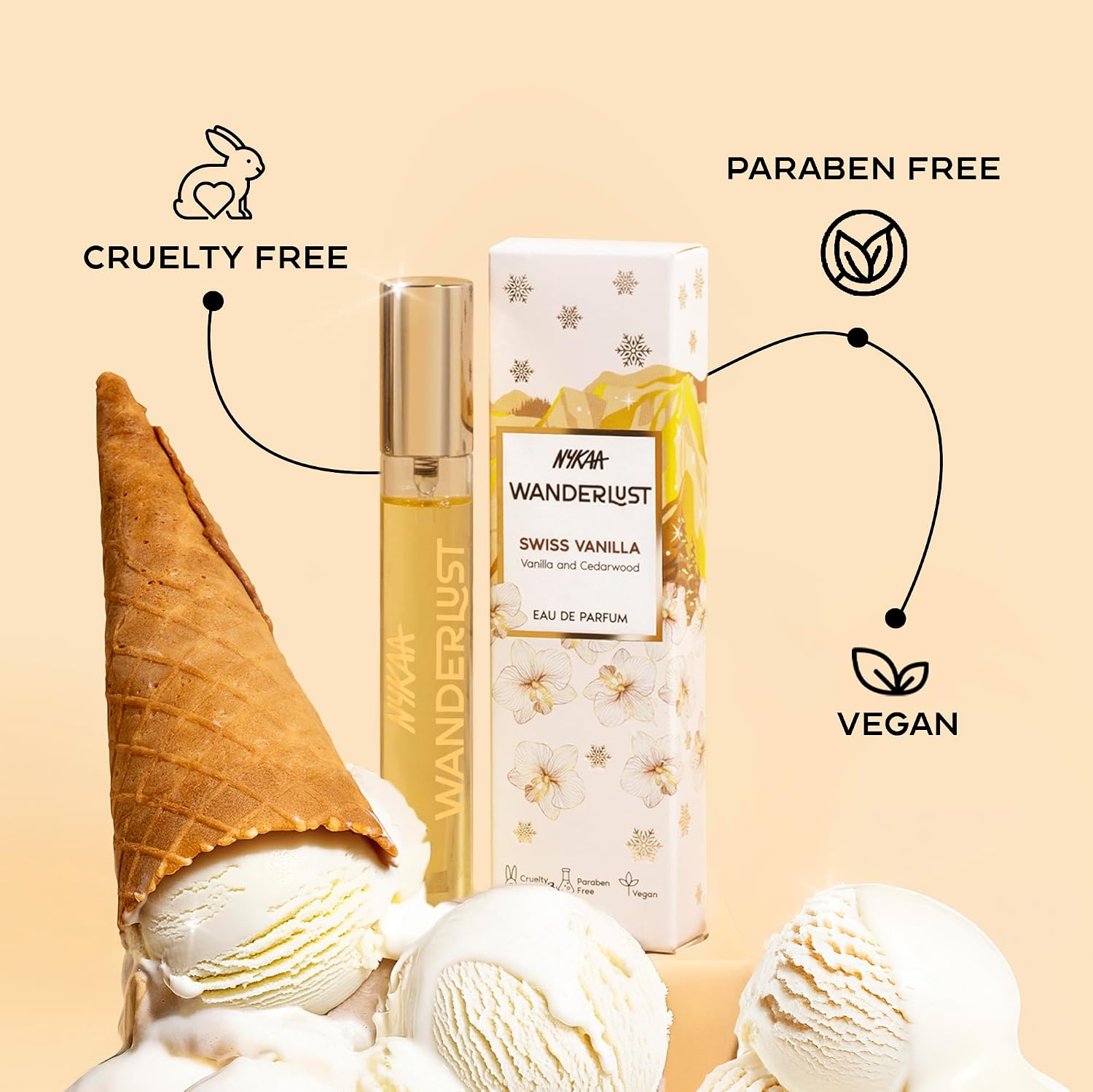Nykaa Wanderlust Swiss Vanilla Eau De Parfum, Warm Vanilla and Cedarwood Fragrance, Long Lasting Scent, Travel Friendly, Vegan and Cruelty Free, 16ml