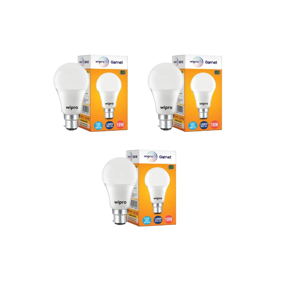 wipro Garnet 10W B22 LED Bulb, Coolwhite (Pack of 3)