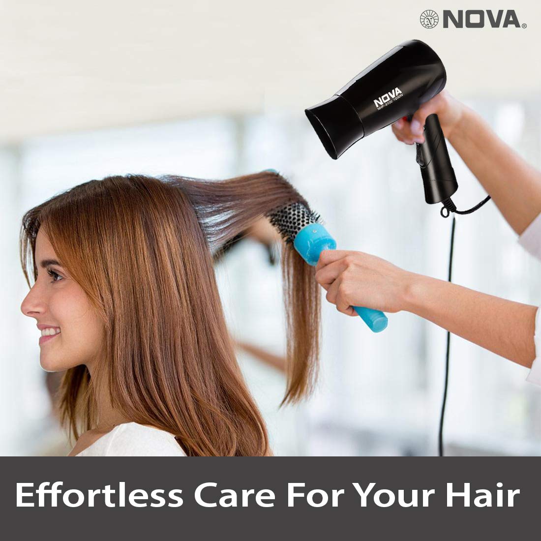 Nova Nhp 8100 Silky Shine 1200 Watts Hot And Cold Foldable Hair Dryer (Black) & Nhs - 840 Professional Series Straightener For Women (Pink)