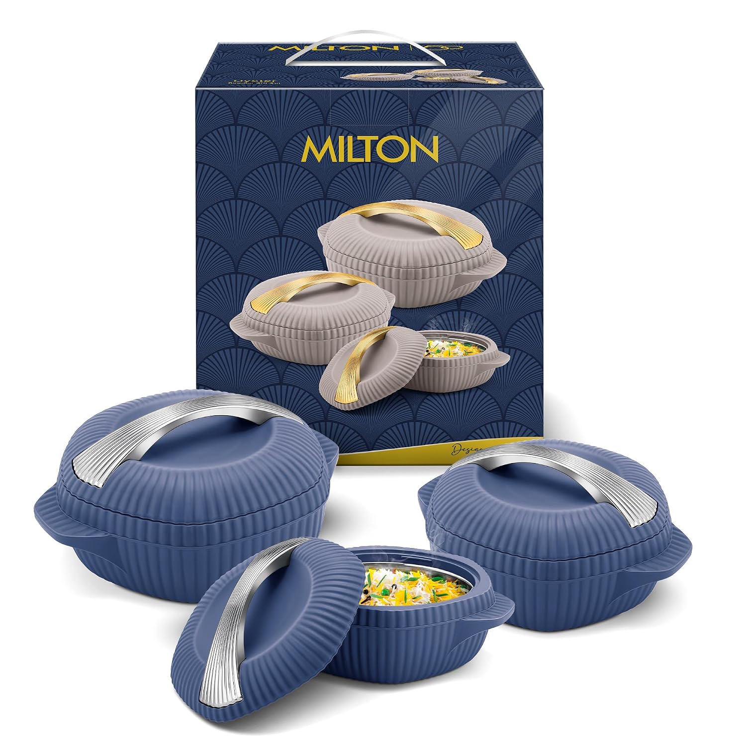 MILTON plastic Oyster Jr. Gift Set PU Insulated Casserole, Set of 3 (455 ml, 860 ml, 1275 ml), Royal Blue