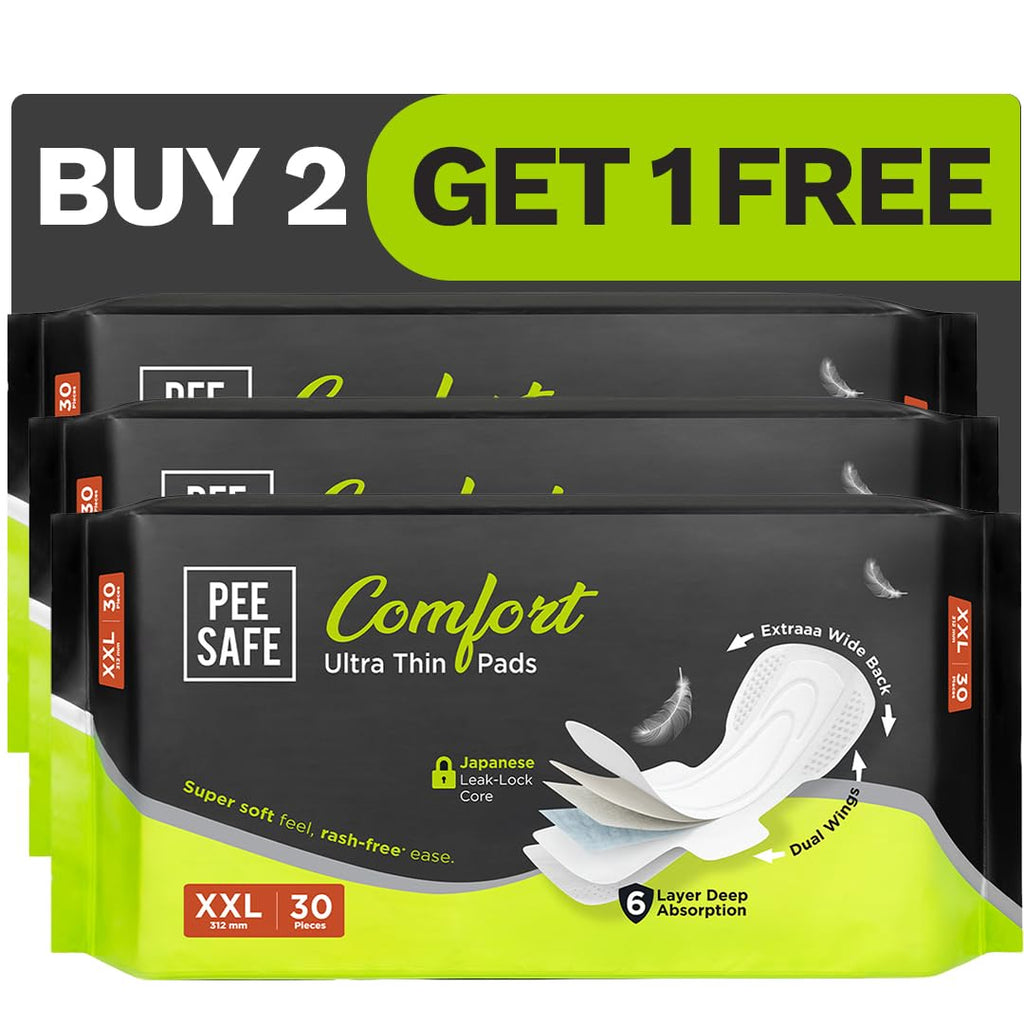 Pee Safe Comfort Ultra Thin Sanitary Pads For Women XXL 30 Pads - Pack of 3 | Rash Free Periods | Cottony Soft Sanitary Napkins For Ultra Comfort | Dual...
