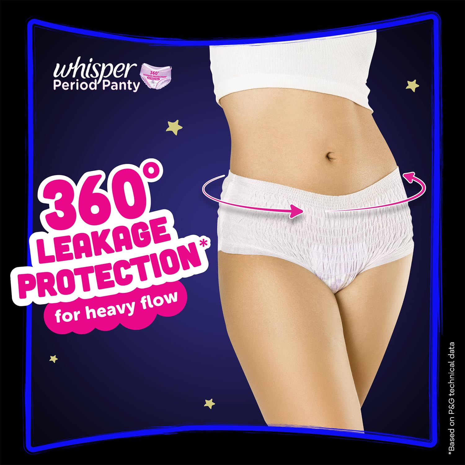 Whisper Super Absorbent Period Panty, 6 L-XL Pants, 360 Degree Leakage Protection* for Heavy Flow, Panty like Fit, Full back Coverage, Absorbs Heavy Gushes,...