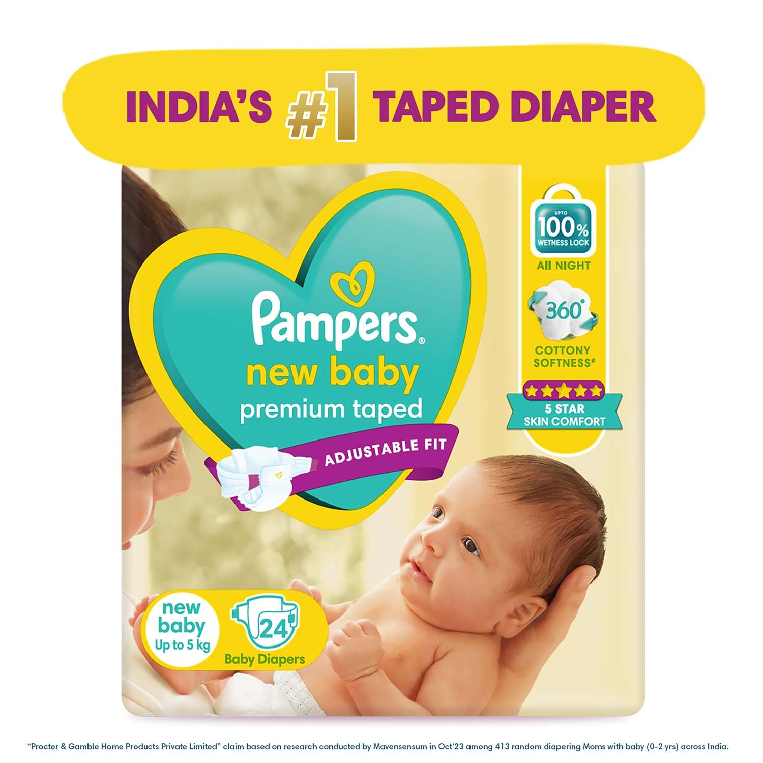 Pampers Active Baby Tape Style Baby Diapers, Newborn/Extra Small (NB/XS) Size, 72 Count, Adjustable Fit with 5 star skin protection, Up to 5kg Diapers