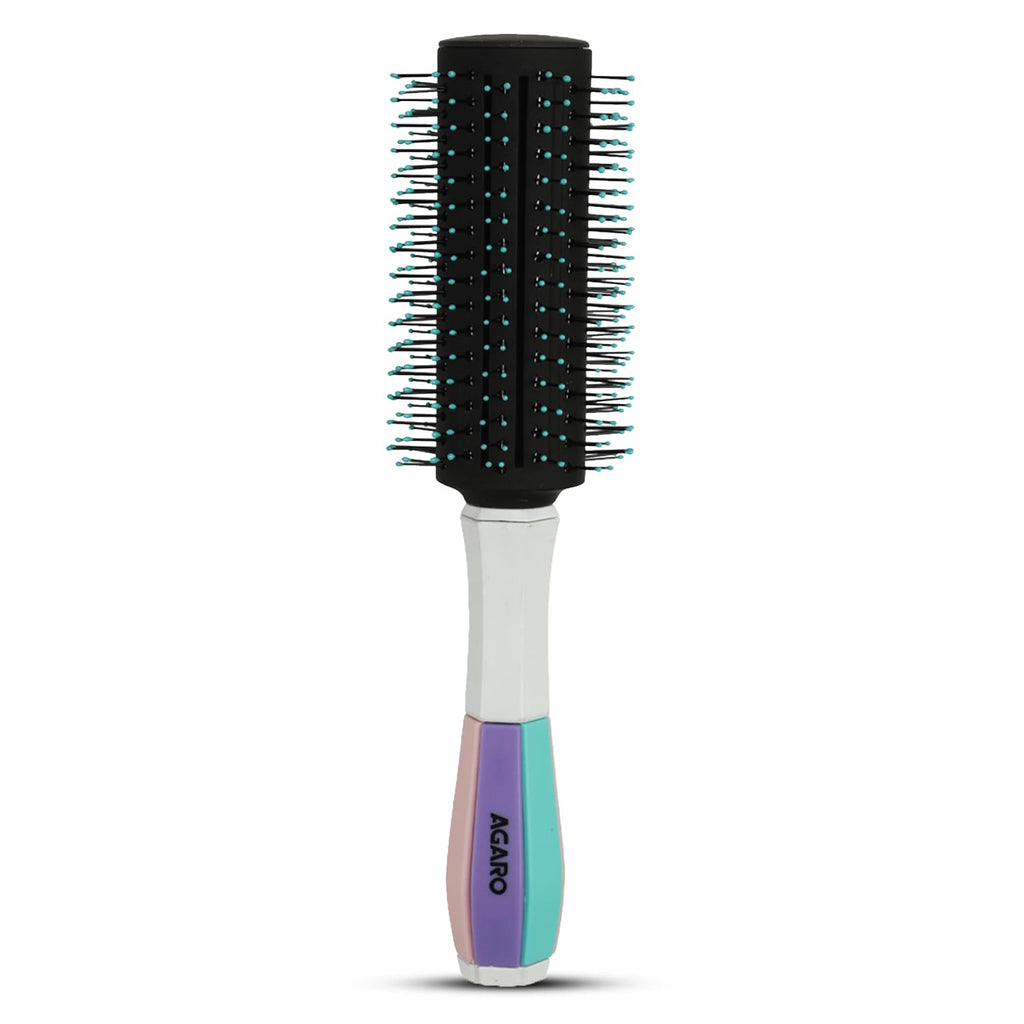 AGARO Classic Round Hair Brush with Strong & flexible boar bristles having Anti static ball tips