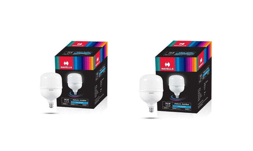 Havells 50W High Wattage Led Bulb | High CRI & High Efficiency | Energy Efficient | Mercury-Free | 4KV Surge Protection | 100 Lumens Per Watt |Cool Day Light (6500K) B22D (Pack Of 2)