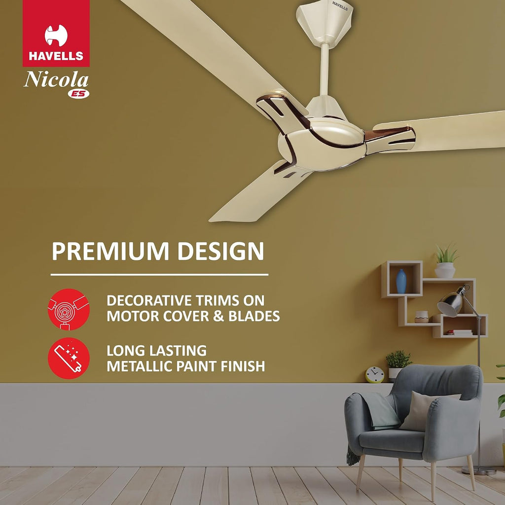 Havells 1200Mm Nicola Energy Saving Ceiling Fan (Gold Mist Copper, Pack Of 1) 2 Stars