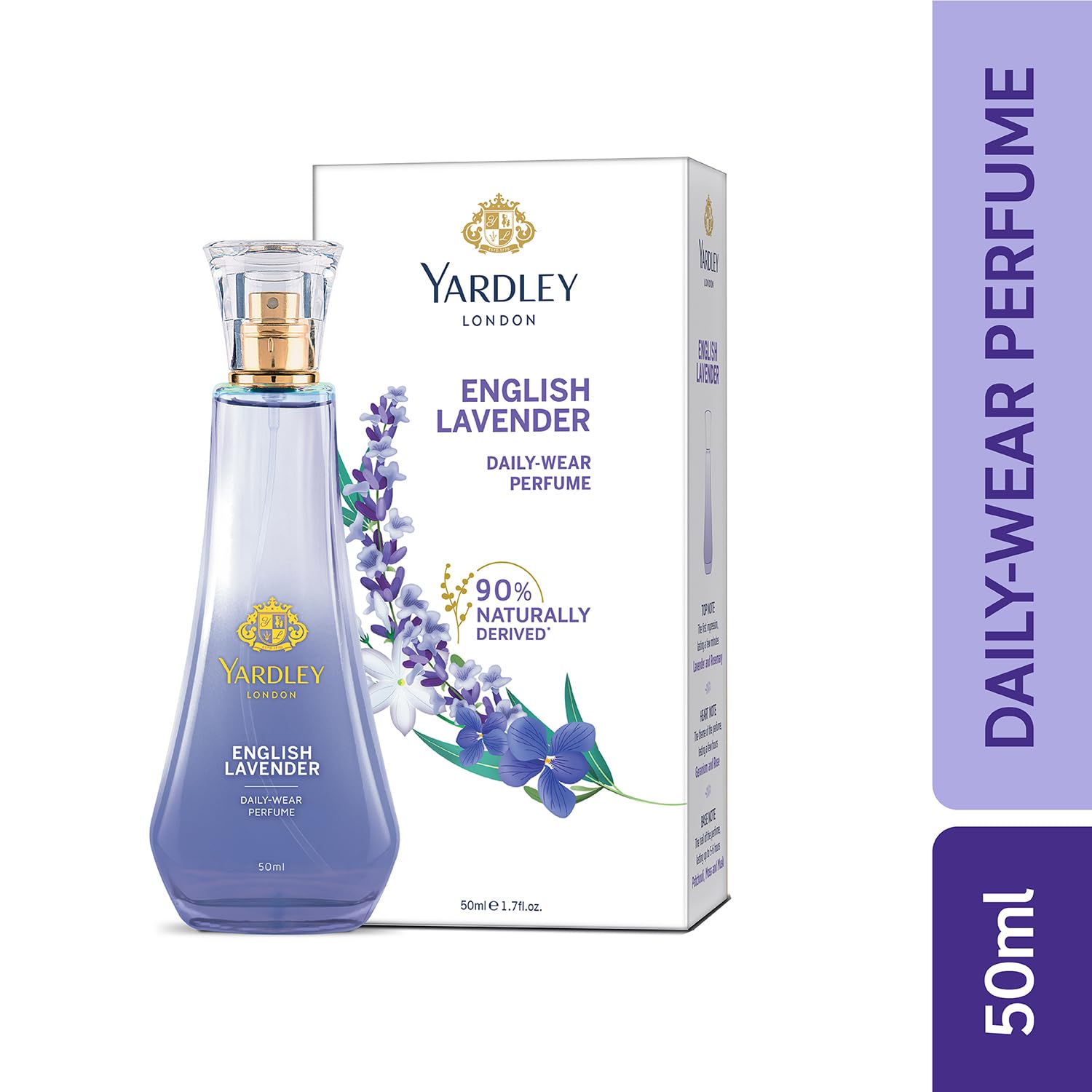Yardley London English Lavender Perfume for Women, 50ml – 90% Naturally Derived, Daily Wear Spray | Lavender & Musk Fragrance