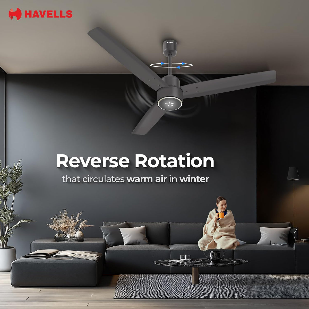 Havells FAB BLDC LED Ceiling Fan 1200 mm, 5 star, LED Speed Indicator, 380 RPM, Up to 65% Savings,Reverse Rotation,4 Speed Modes,Low Wattage 30W,Low Noise,Air Flow:235 CMM, 3 Year Warranty,Smoke Brown