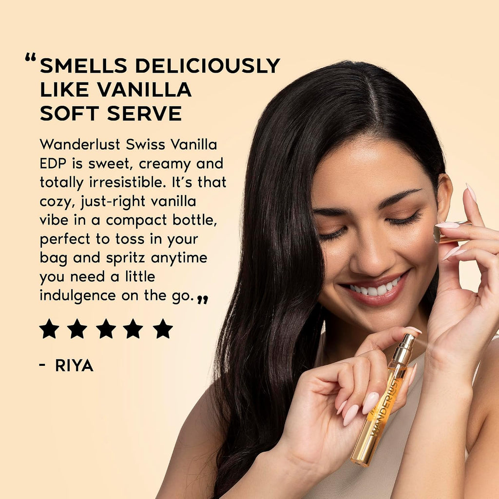 Nykaa Wanderlust Swiss Vanilla Eau De Parfum, Warm Vanilla and Cedarwood Fragrance, Long Lasting Scent, Travel Friendly, Vegan and Cruelty Free, 16ml